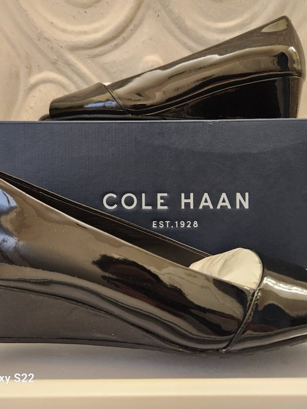 Cole Haan "Kinslee" Open Toe Wedges. Black Patent. NIB. Size 6